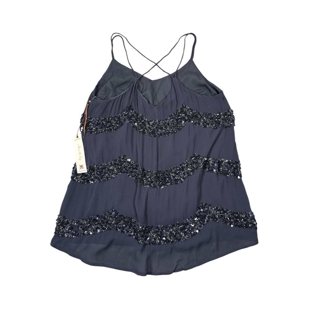 Willow & Clay Navy Blue Sequin Tiered Strappy Cami Top WW8271CAT Size Large - Picture 2 of 6